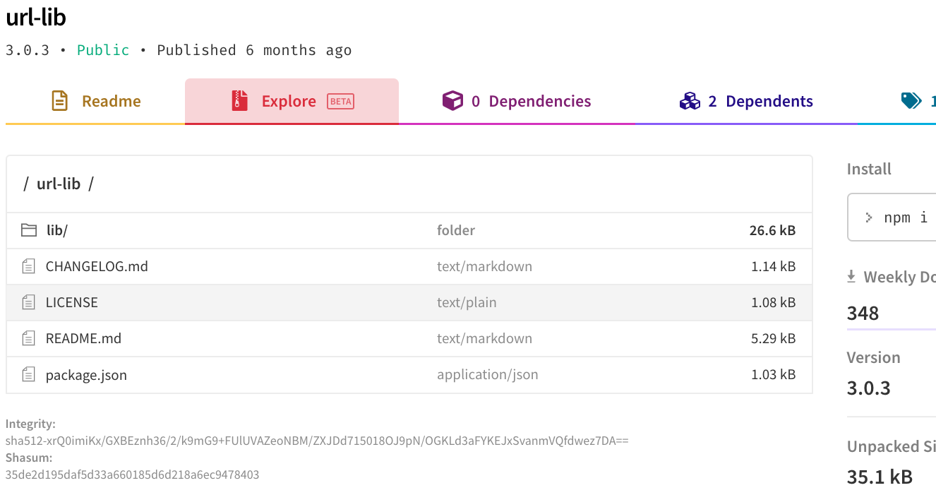 A screenshot of npm Explore tab